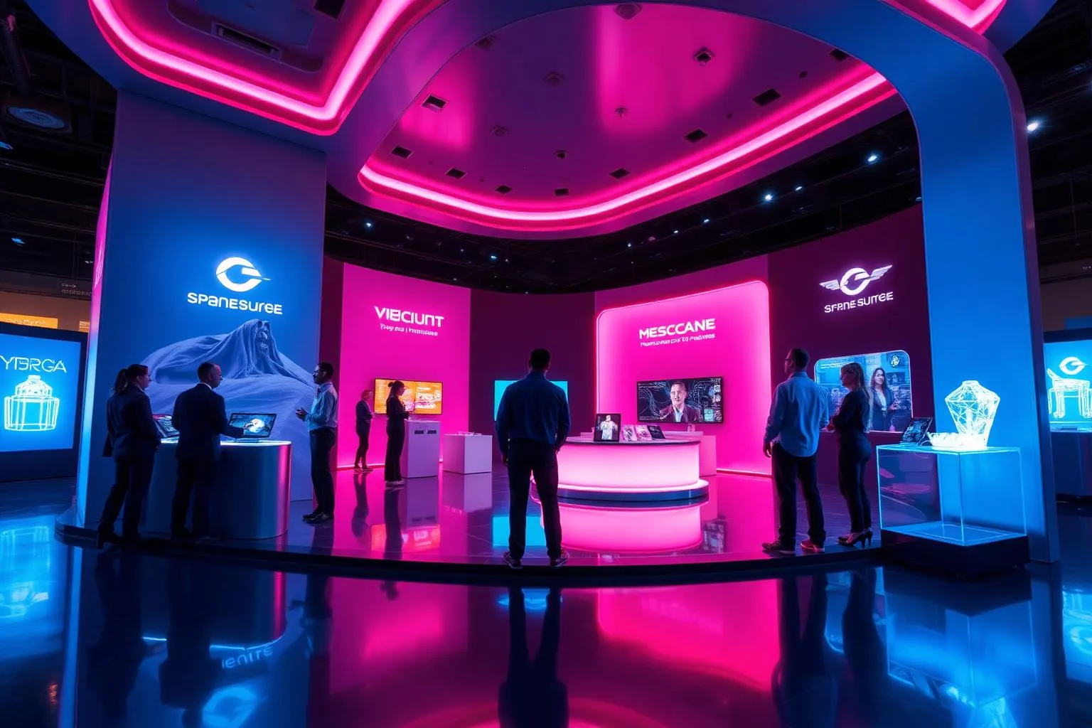 Branded virtual booth with floating product holograms